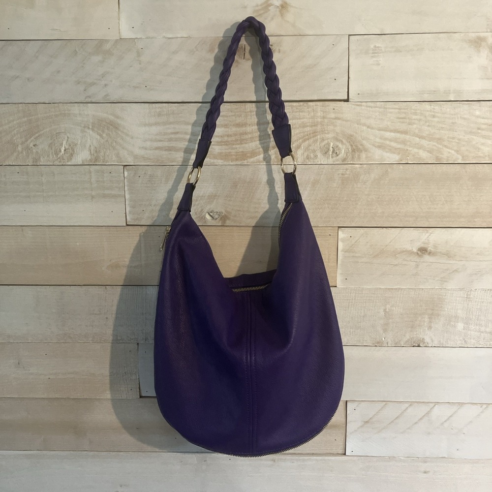 Mellow World Purple Pebbled Shoulder Bag, Gold Hardware, Zip, Detachable Strap